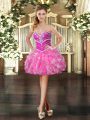 Modern Mini Length Ball Gowns Sleeveless Hot Pink Prom Gown Lace Up