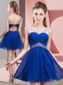 Royal Blue Backless Scoop Beading and Ruching Prom Evening Gown Taffeta Sleeveless