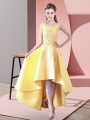 Modest A-line Dama Dress Yellow Scoop Satin Sleeveless High Low Zipper