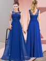 Royal Blue Chiffon Zipper Scoop Sleeveless Floor Length Vestidos de Damas Beading and Appliques