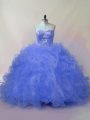 High Quality Blue Beading and Ruffles Quinceanera Gowns Lace Up Organza Sleeveless Floor Length