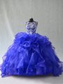 Royal Blue Scoop Lace Up Beading Quinceanera Dress Sleeveless