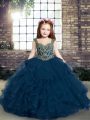 Blue Sleeveless Tulle Lace Up Pageant Dress for Party and Wedding Party