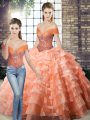 Organza Sleeveless Quinceanera Dress Brush Train and Beading and Ruffled Layers