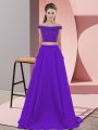 Great Purple Sleeveless Sweep Train Beading Mother Of The Bride Dress