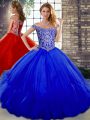 Gorgeous Floor Length Royal Blue Sweet 16 Dress Off The Shoulder Sleeveless Lace Up