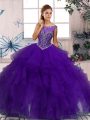 Purple Scoop Neckline Beading and Ruffles 15th Birthday Dress Sleeveless Zipper