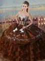 Sweetheart Sleeveless Lace Up Sweet 16 Dress Brown Satin and Organza