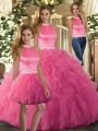 Halter Top Sleeveless Tulle Sweet 16 Quinceanera Dress Ruffles Backless