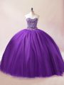 Captivating Purple Sleeveless Beading Floor Length 15 Quinceanera Dress