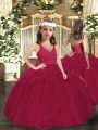 Sweet Burgundy Zipper Kids Pageant Dress Ruffles and Ruching Sleeveless Floor Length