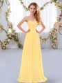 Fine Floor Length Lace Up Dama Dress Gold for Wedding Party with Ruching