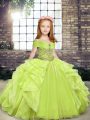 Yellow Green Ball Gowns Organza Straps Sleeveless Beading and Ruffles Floor Length Lace Up Pageant Dress Wholesale
