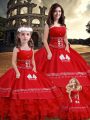 Fashion Floor Length Ball Gowns Sleeveless Red Quinceanera Dress Lace Up