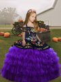 Sleeveless Organza Floor Length Glitz Pageant Dress in Purple with Embroidery