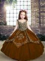 Brown Sleeveless Tulle Lace Up Little Girl Pageant Dress for Party and Wedding Party