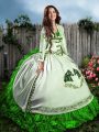 High End Sleeveless Floor Length Embroidery and Ruffles Lace Up 15th Birthday Dress with Green
