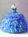 Multi-color Organza Lace Up Sweetheart Sleeveless Floor Length Sweet 16 Dress Beading and Appliques and Ruffles