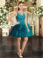 Fashion Teal V-neck Neckline Ruffles Homecoming Dress Sleeveless Backless
