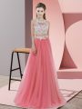 Halter Top Sleeveless Dama Dress Floor Length Lace Watermelon Red Tulle