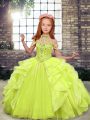 Yellow Green Sleeveless Organza Lace Up Little Girls Pageant Dress for Party and Wedding Party