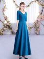 Fancy Half Sleeves Ankle Length Ruching Zipper Wedding Party Dress with Teal