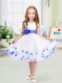 Knee Length White Flower Girl Dress Scoop Sleeveless Zipper