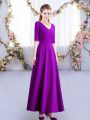 Eggplant Purple Half Sleeves Ruching Ankle Length Quinceanera Court of Honor Dress