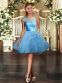 Scoop Sleeveless Backless Prom Dress Light Blue Tulle