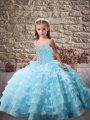 Trendy Baby Blue Ball Gowns Straps Sleeveless Organza Lace Up Beading and Ruffled Layers Pageant Dress Womens