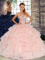 Perfect Floor Length Ball Gowns Sleeveless Baby Pink Sweet 16 Dresses Lace Up