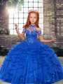 Sleeveless Beading and Ruffles Lace Up Pageant Dress for Girls
