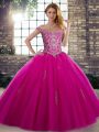 Off The Shoulder Sleeveless Tulle Quince Ball Gowns Beading Lace Up
