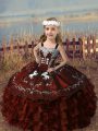 Floor Length Ball Gowns Sleeveless Rust Red Kids Formal Wear Lace Up