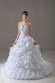 Beading and Pick Ups Wedding Dresses White Lace Up Sleeveless Brush Train