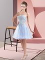 Mini Length Lavender Prom Dresses Tulle Sleeveless Beading