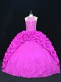 Sleeveless Beading and Appliques and Pick Ups Lace Up Quince Ball Gowns