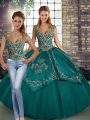 Suitable Teal Straps Neckline Beading and Embroidery Sweet 16 Quinceanera Dress Sleeveless Lace Up