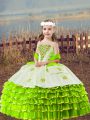 Admirable Beading and Embroidery and Ruffled Layers Kids Pageant Dress Yellow Green Lace Up Sleeveless Floor Length
