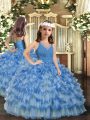 Blue Ball Gowns V-neck Sleeveless Organza Floor Length Zipper Ruffled Layers Little Girls Pageant Dress Wholesale