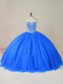 Modest Blue Sleeveless Tulle Lace Up 15 Quinceanera Dress for Sweet 16 and Quinceanera