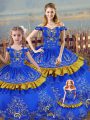 Floor Length Lace Up Quince Ball Gowns Blue for Sweet 16 and Quinceanera with Embroidery