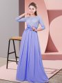 Chiffon Scoop 3 4 Length Sleeve Side Zipper Lace and Belt Wedding Guest Dresses in Lavender