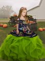 Floor Length Olive Green Child Pageant Dress Organza Sleeveless Embroidery and Ruffles