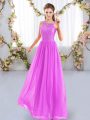 Suitable Scoop Sleeveless Chiffon Quinceanera Court of Honor Dress Lace Zipper