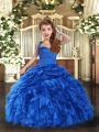 Royal Blue Straps Neckline Ruffles Little Girls Pageant Dress Sleeveless Lace Up