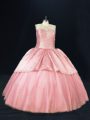 Pink Sleeveless Tulle Lace Up Quinceanera Dress for Sweet 16 and Quinceanera