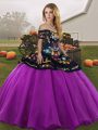 Customized Black And Purple Sleeveless Tulle Lace Up Sweet 16 Quinceanera Dress for Military Ball and Sweet 16 and Quinceanera