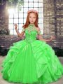 Green Ball Gowns High-neck Sleeveless Organza Floor Length Lace Up Beading Pageant Gowns For Girls