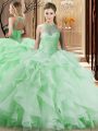 Sleeveless Brush Train Beading and Ruffles Lace Up Vestidos de Quinceanera